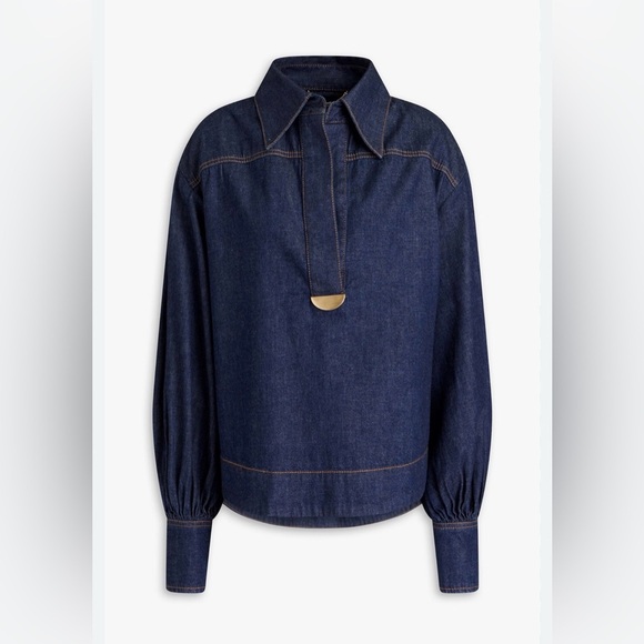 Zimmermann Tops - Zimmermann Dark Blue Appliquéd Denim Shirt